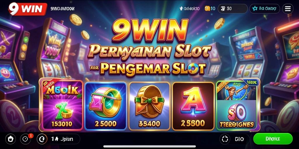 Tangkapan layar gameplay 9WIN menunjukkan serunya permainan slot dengan beragam tema.