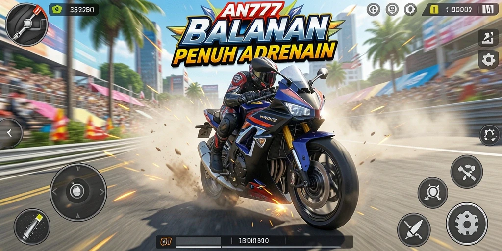 Tampilan gameplay AN777 dengan balapan motor yang seru dan realistis.