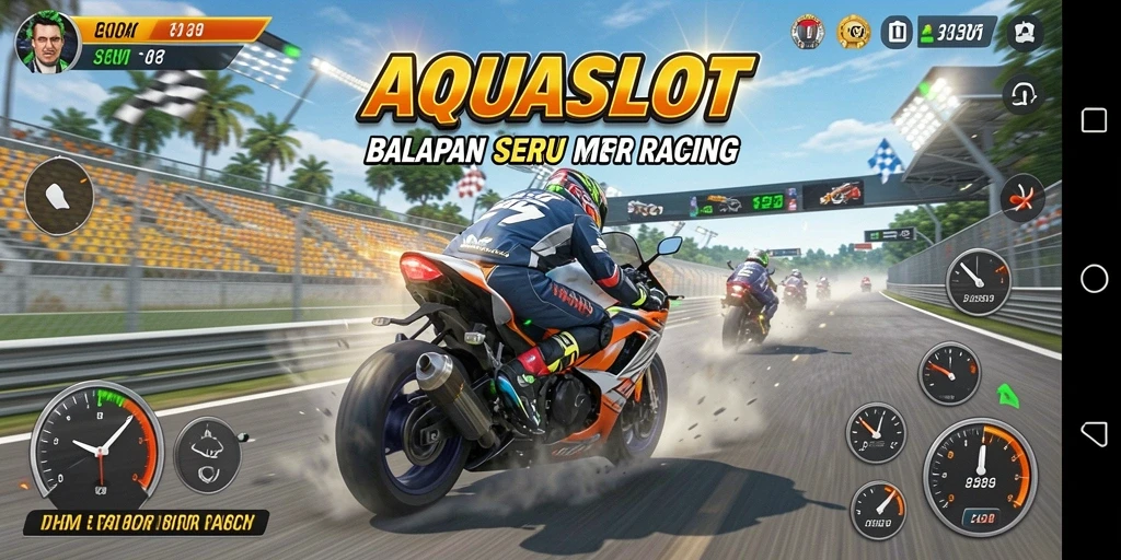 Tangkapan layar gameplay AQUASLOT menampilkan balapan yang menegangkan dan seru.