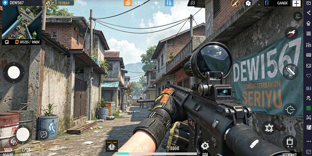 Tampilan gameplay menegangkan dalam DEWI567 dengan aksi tembak-menembak.
