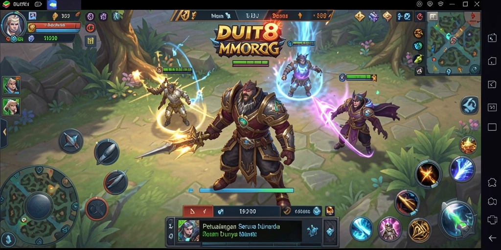 Tangkapan layar gameplay <strong>DUIT8</strong> menampilkan pertarungan epik antar pemain di dunia MMORPG.