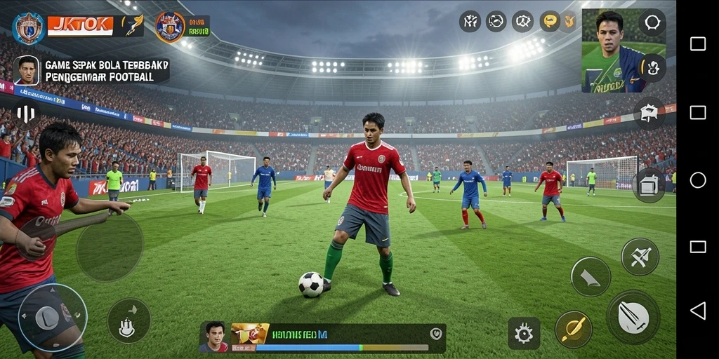 Tampilan gameplay seru JKTOK saat berkompetisi dalam pertandingan sepak bola.