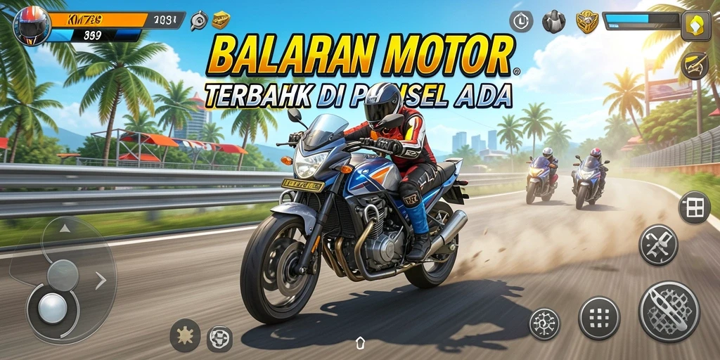 Tampilan utama gameplay KM789 yang penuh aksi balapan motor.