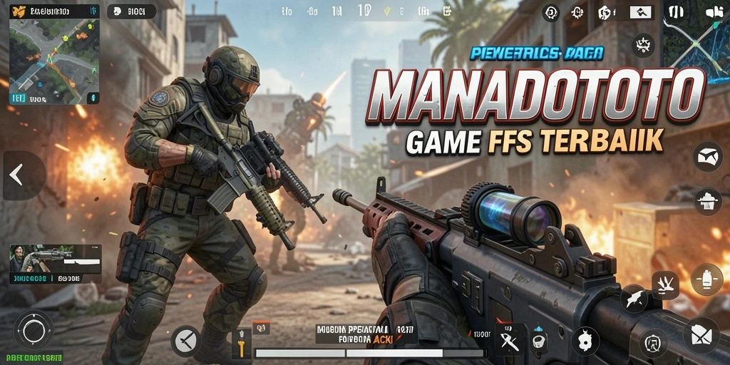 Screenshot MANADOTOTO menampilkan pertempuran seru dalam game FPS.