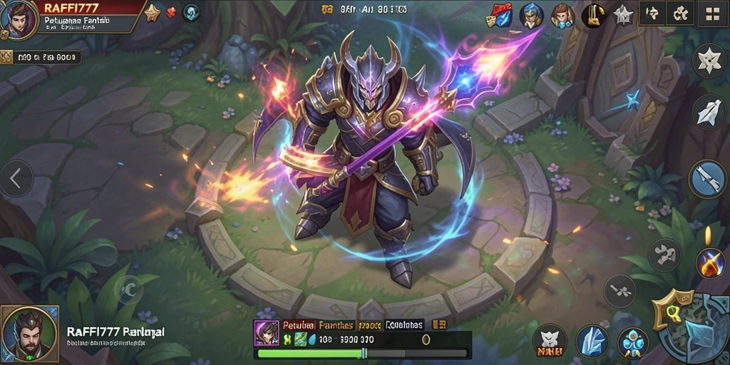 Screenshot utama RAFFI777 menunjukkan karakter epic dalam pertempuran seru.