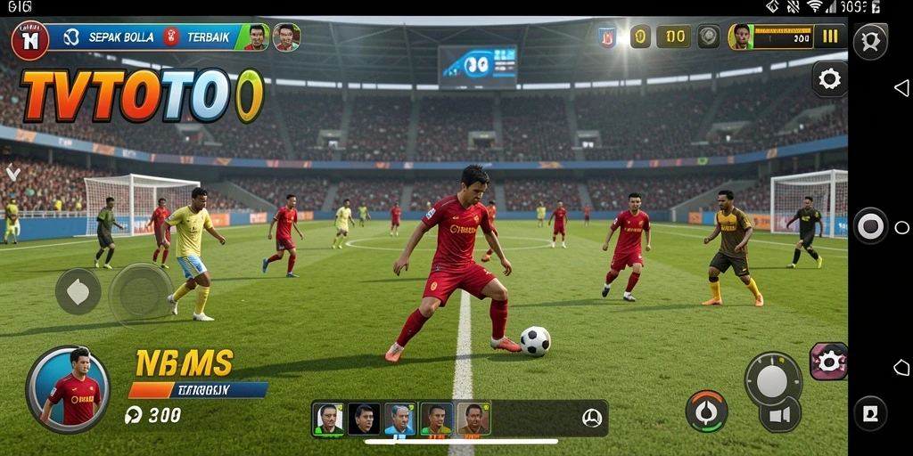 Screenshot TVTOTO menampilkan aksi permainan sepak bola epik.